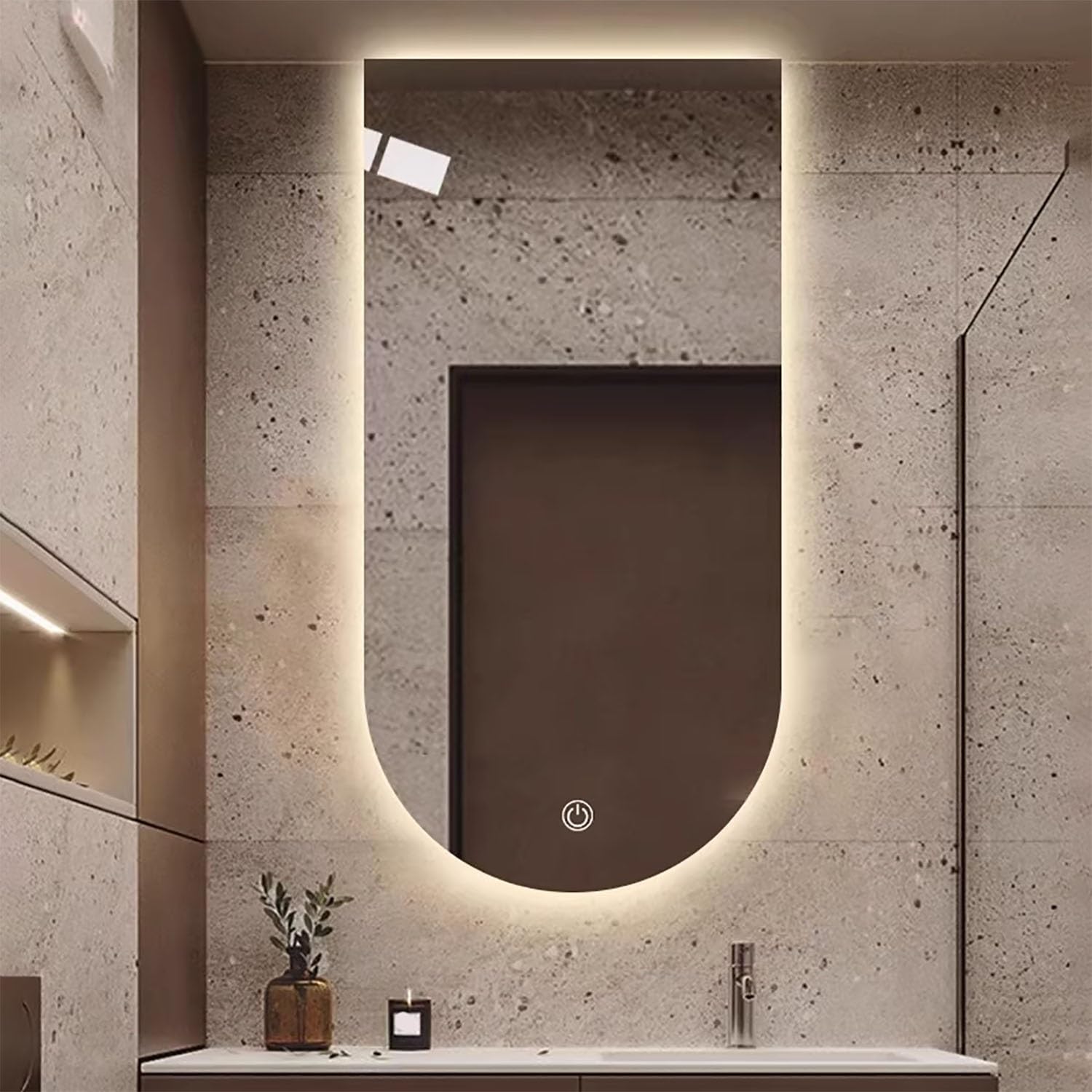 WQZzjm Arched LED Bathroom Mirror, 120/130cm, 3 Color Adjustable Vanity Mirror with AntiFog Function, Backlit, 50x80cm (20x32in) for Stylish Home Decor (50X80cm/20X32in)