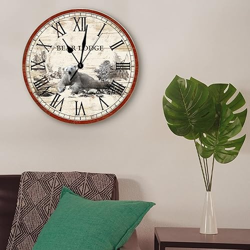 Miniatura 4 de Reloj de pared rústico con diseño de oso y decoración del bosque, reloj de pared personalizado de 15 pulgadas, funciona con pilas, silencioso, sin