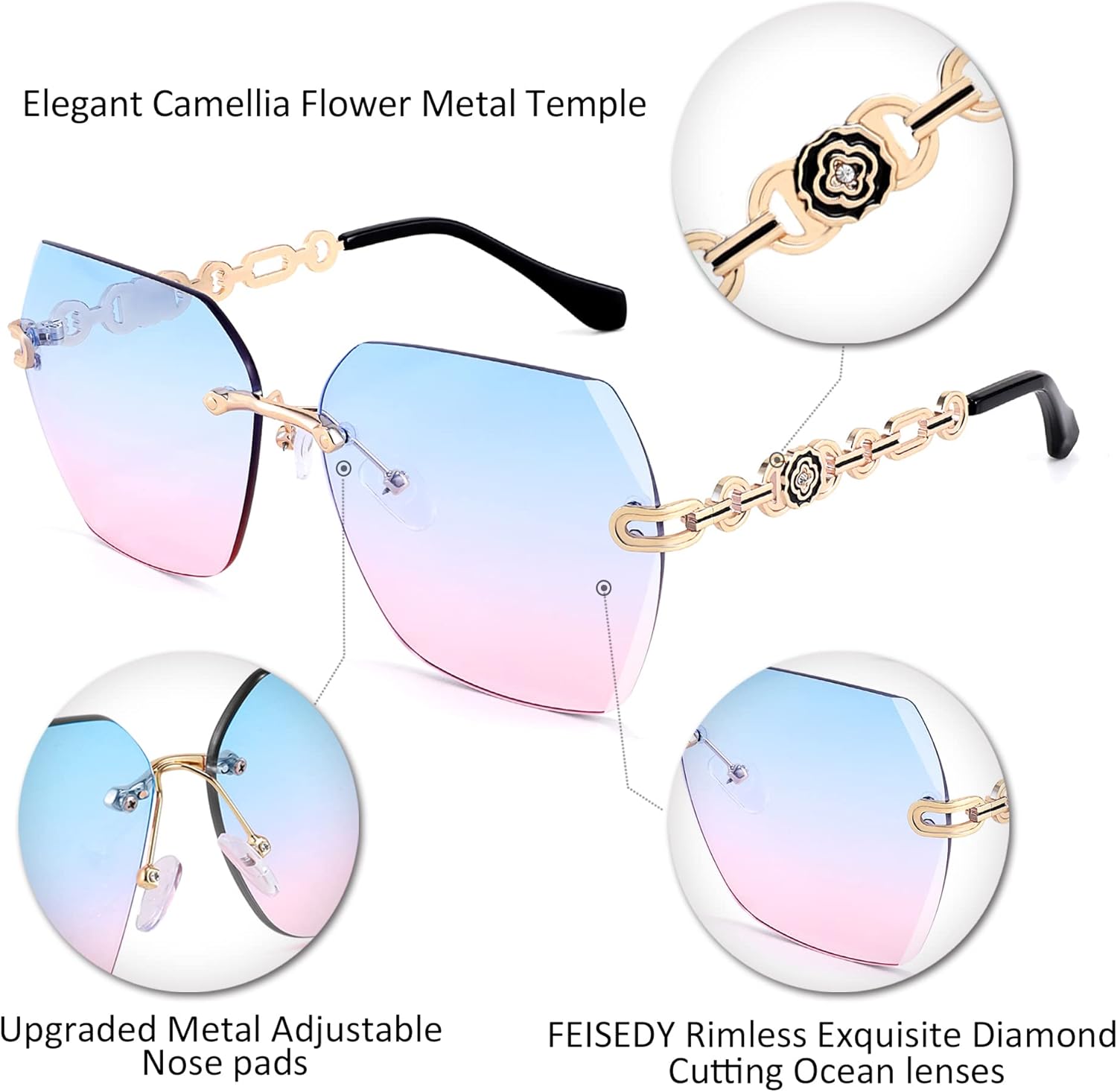 FEISEDY Classic Rimless Sunglasses Women Metal Frame Diamond Cutting Lens Sun Glasses B2567 - Image 5