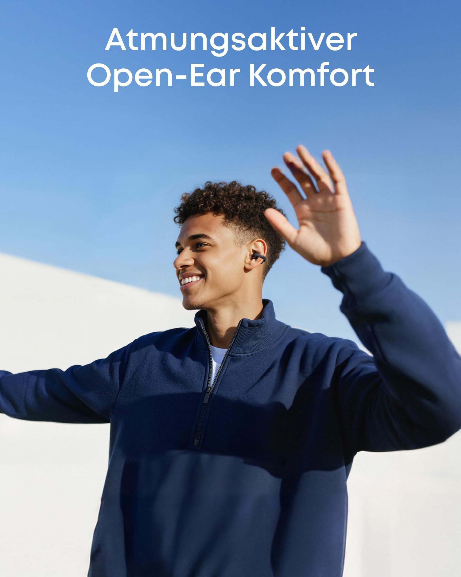 soundcore C50i by Anker, Open-Ear Kopfhörer, Clip-On Earbuds, Ultra-bequem, Open-Ring Design, 12mm Treiber für kraftvollen Bass, klare Anrufe mit KI, KI-Echtzeit-Übersetzung, fester Halt, Hi-Res, IP55
