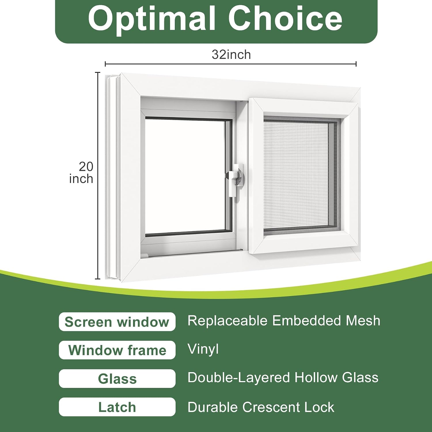 Vinyl Basement Double Slider Window,32 x 20 Basement Window,Removable Sliding Windows with Screen Windows,Featuring Double-Pane Insulated with Thermal Insulation Soundproof Glass（White）