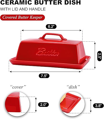 Miniatura 2 de Bruntmor Mantequillera de cerámica con tapa. MantequilleraBandejaAlmacenamiento Con Tapa Y Asa. Mantequillera De Porcelana Para Encimera.