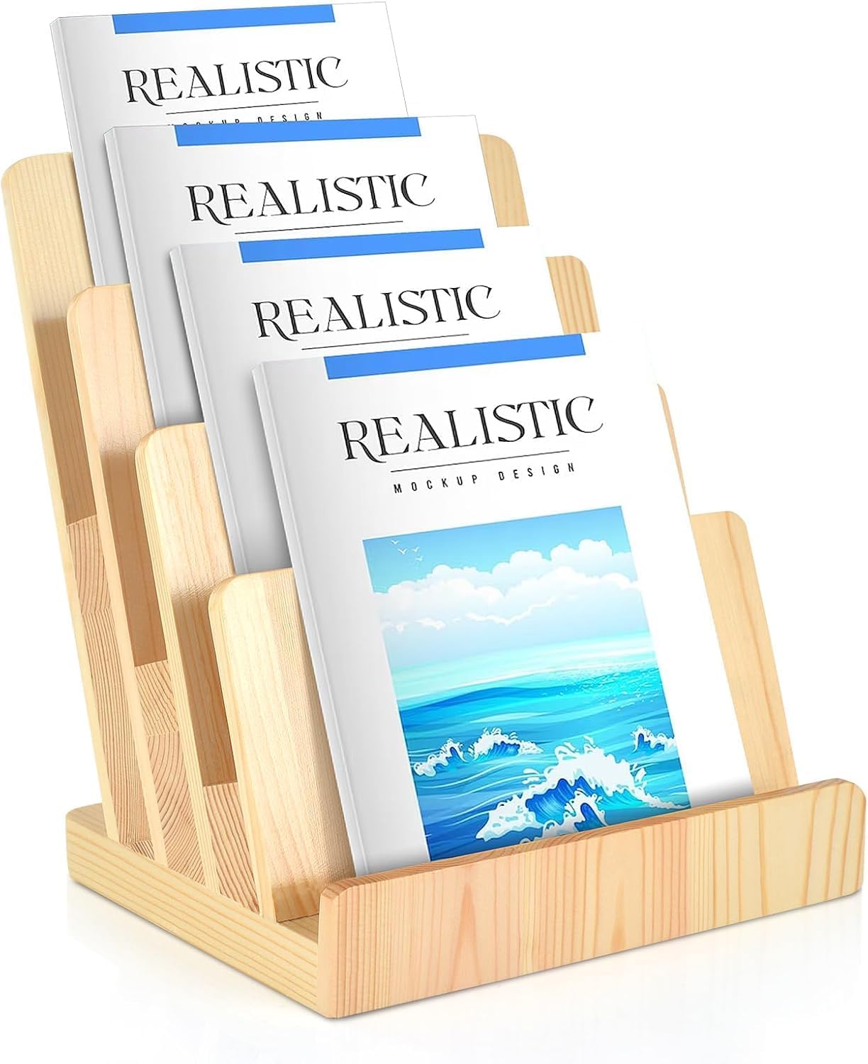 4段木製パンフレットホルダー 8.5 x 11マガジンディスプレイラック パンフレットディスプレイスタンド 文学ホルダー パンフレッ