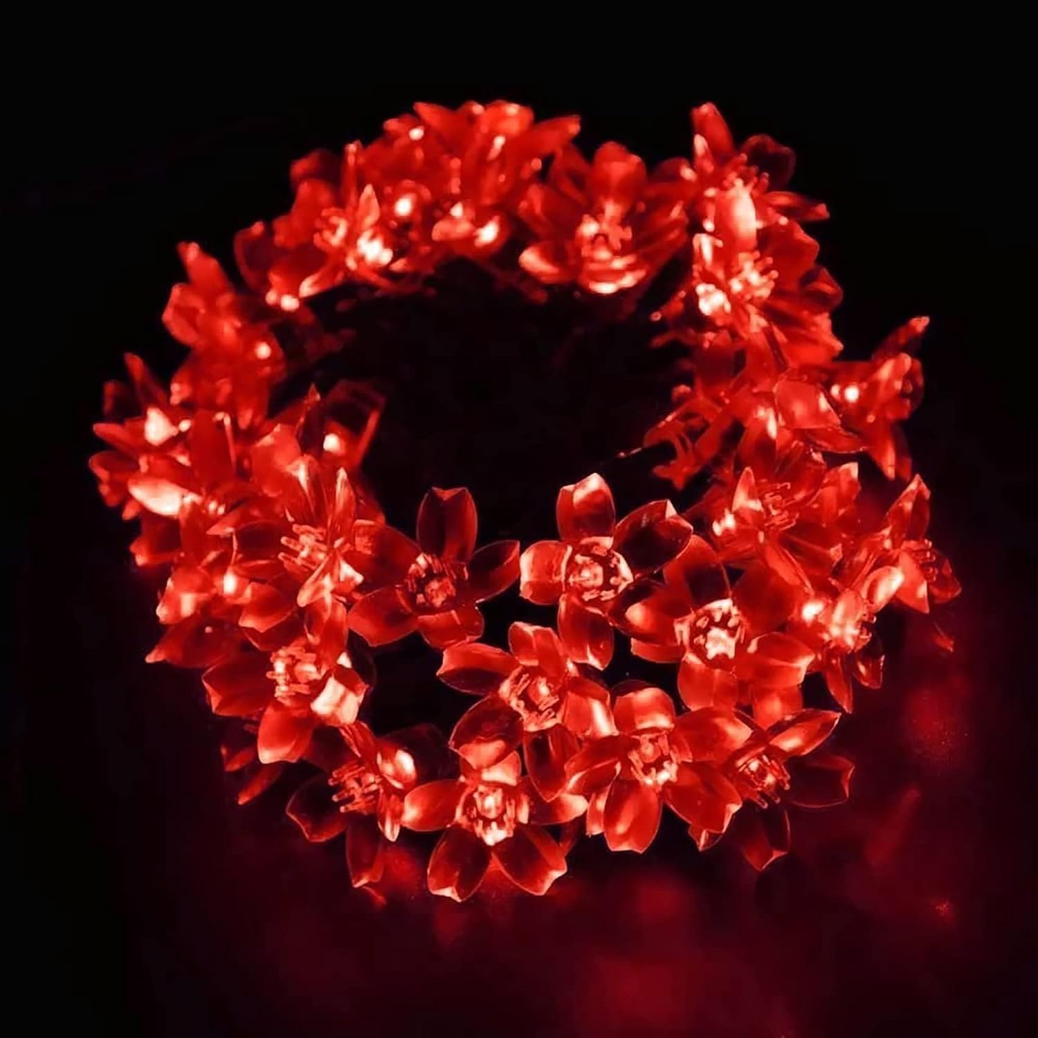 Cherry Blossom Flower String Lights, 32FT 100 LED Plug in Warm White Fairy Lights, 24V Waterproof Outdoor Indoor Lights for Garden, Wedding, Christmas, Home Decor (red)