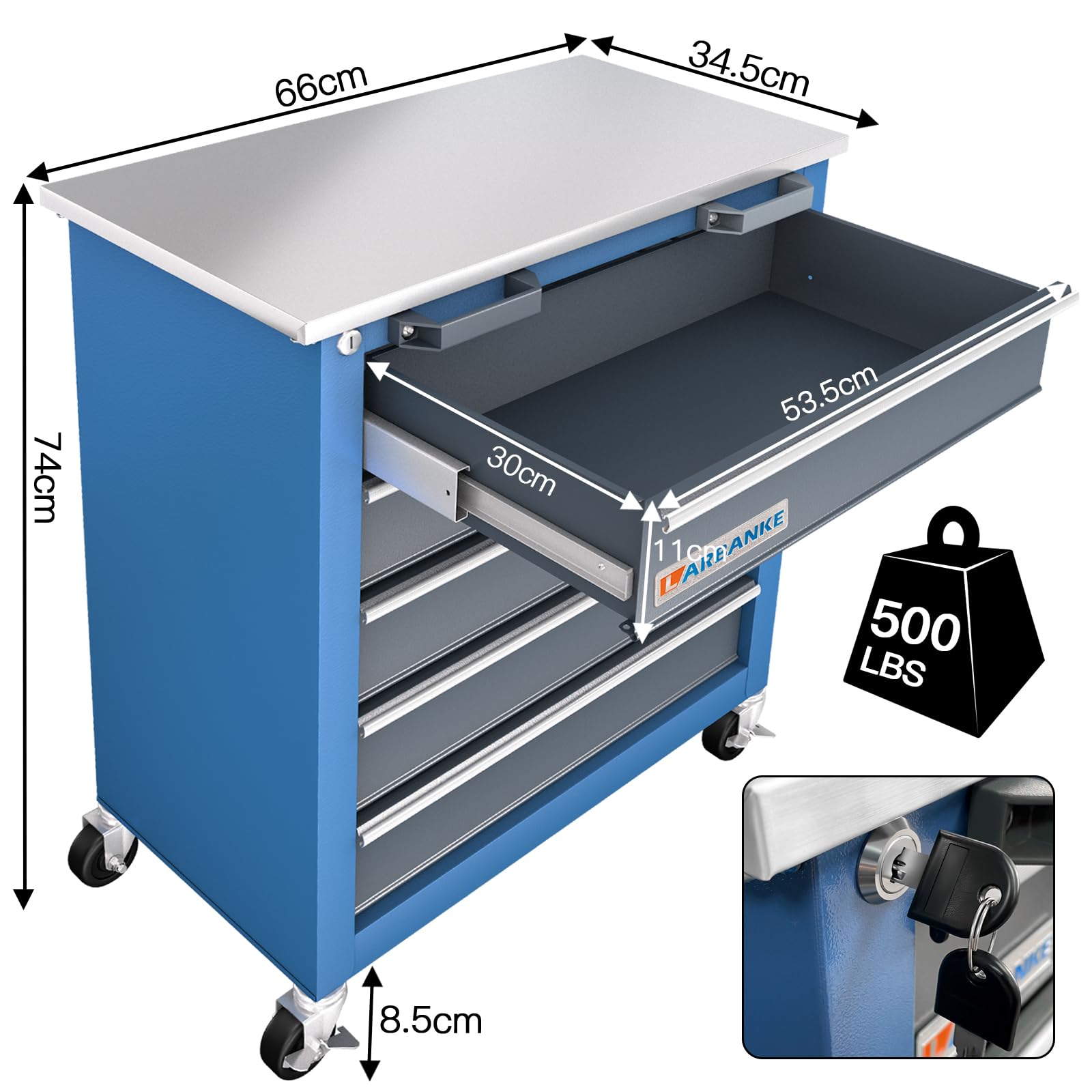 LARBANKE 5-Drawer Tool Chest,Tool Cabinet On Wheels With Keyed Locking System And Drawer Linerstool Chest With Link Buckle And Can Be Combined To Large Cabinet Setfor Warehousegarage