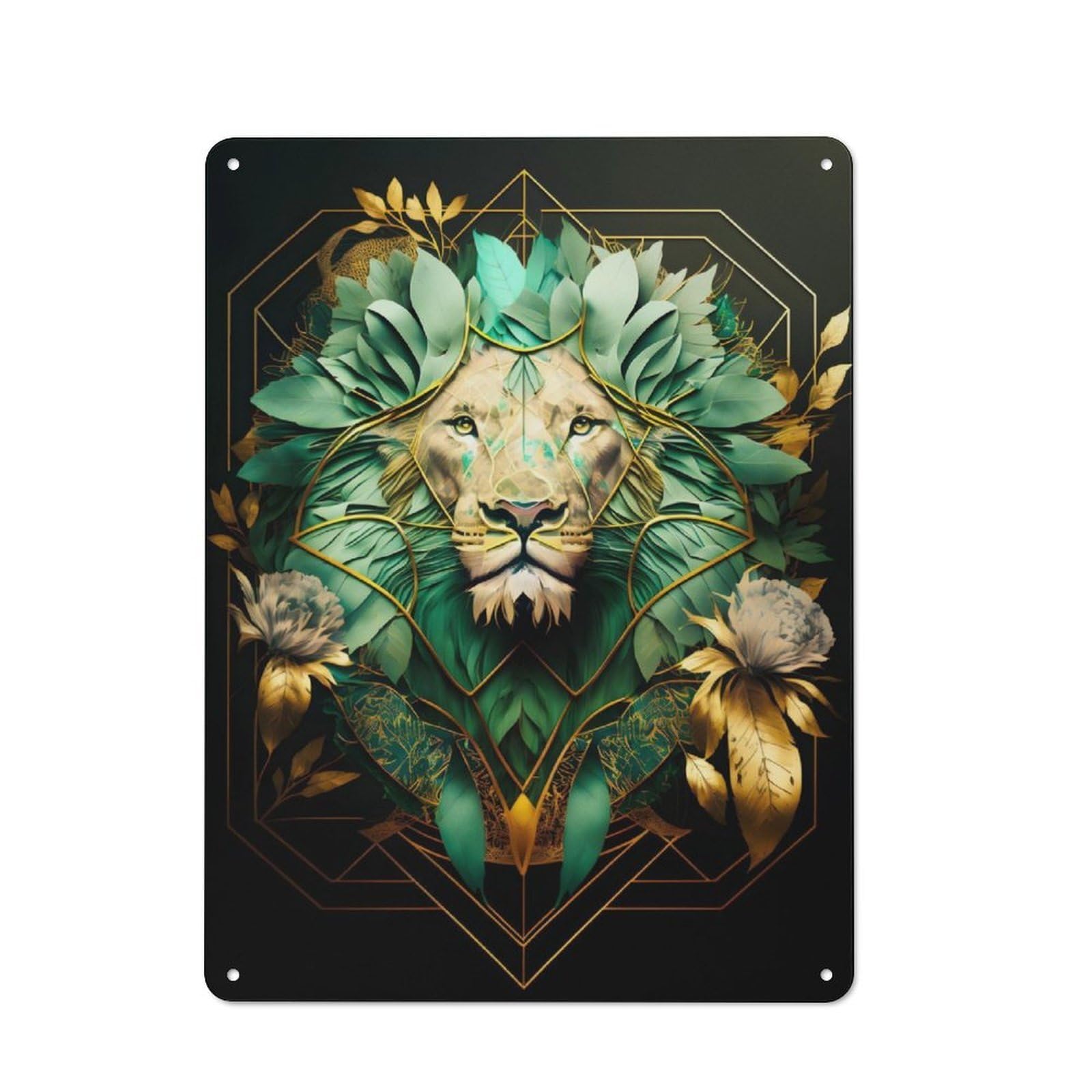 Junmoney Lion Floral Country Vintage Metal Wall Decor 40X30cm, Country Metal Sign For Kitchen, Cottage, Porch Or Garden Room