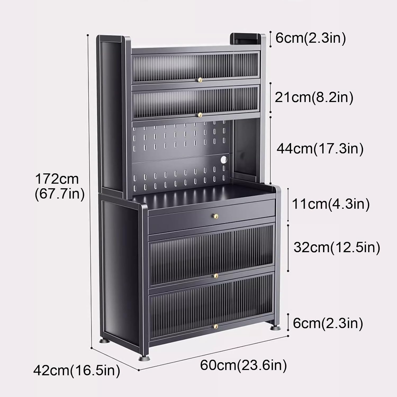 Kitchen Bakers Rack with Drawer, Kitchen Cabinets with Worktop, Wide Tabletop, Large Capacity(Black,60cm)