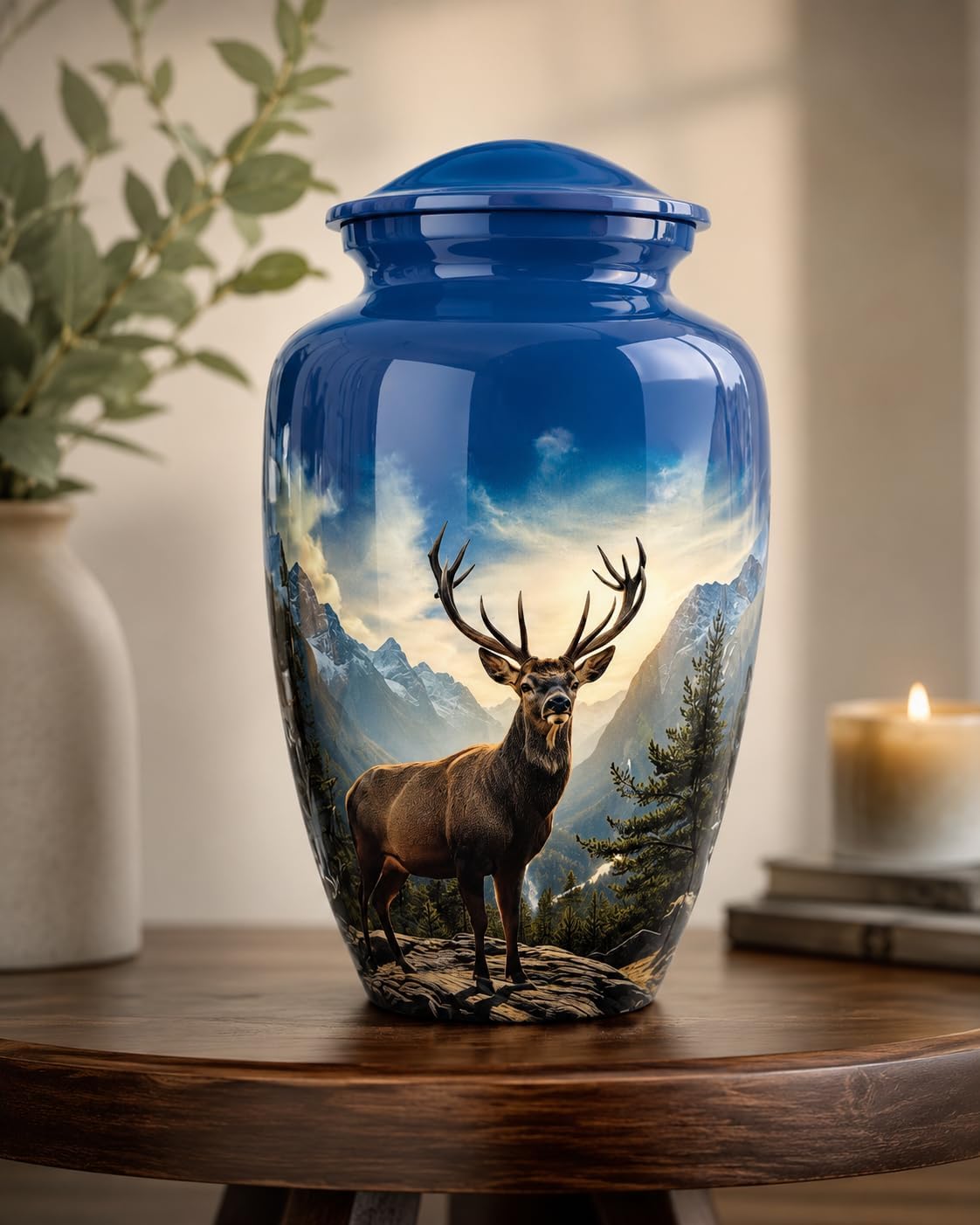 Deer Memorial Urn Set of 2 for Human Ashes & Keepsake Ashes – Large 10 Inch Adult Cremation Urn with Matching 3 Inch Keepsake Urn – Decorative Funeral Urn for Ashes