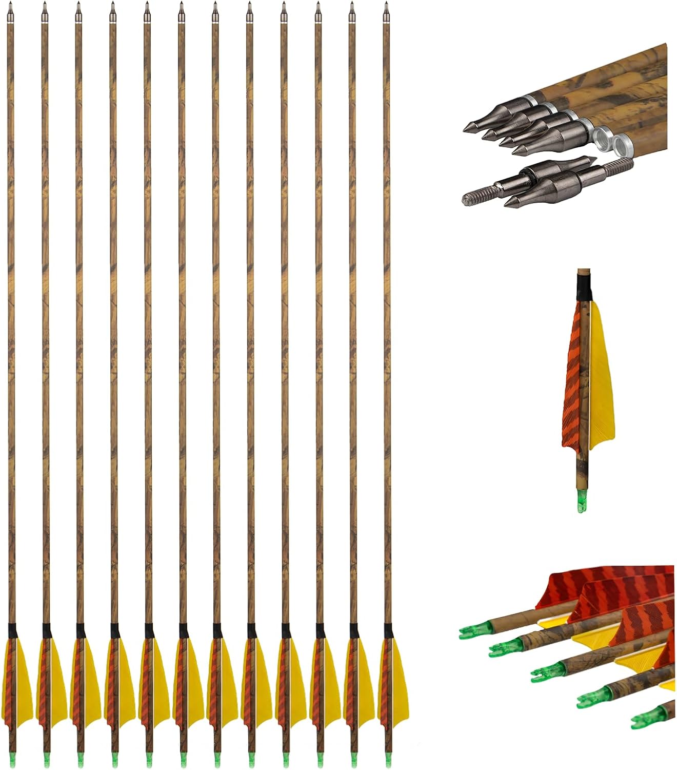 30” Carbon Arrows Hunting Arrows with 4” Turkey Feather, Removable Tips, Archery Target Practice Arrows Spine 500 for Compound & Recurve & Long Bow(Pack of 12)
