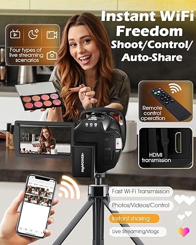 Miniatura 5 de Videocámara de cámara de video 5K, cámara de vlogging WiFi de 64MP para YouTube con zoom óptico 8X, pantalla táctil IPS giratoria de 3.5 pulgadas