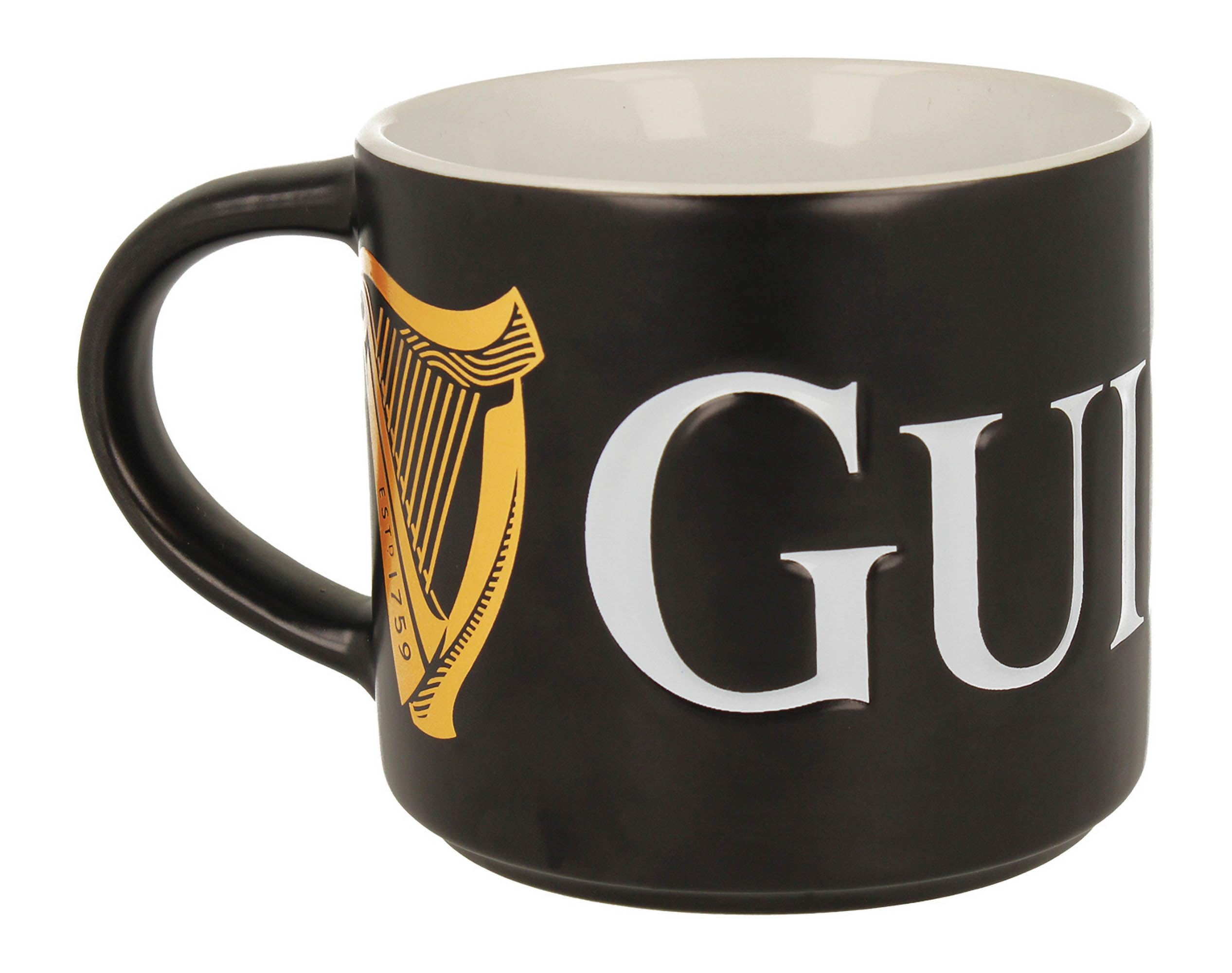 Guinness Contemporary Black Mug – Official Branded Ceramic Coffee Cup – Large White Logo Design