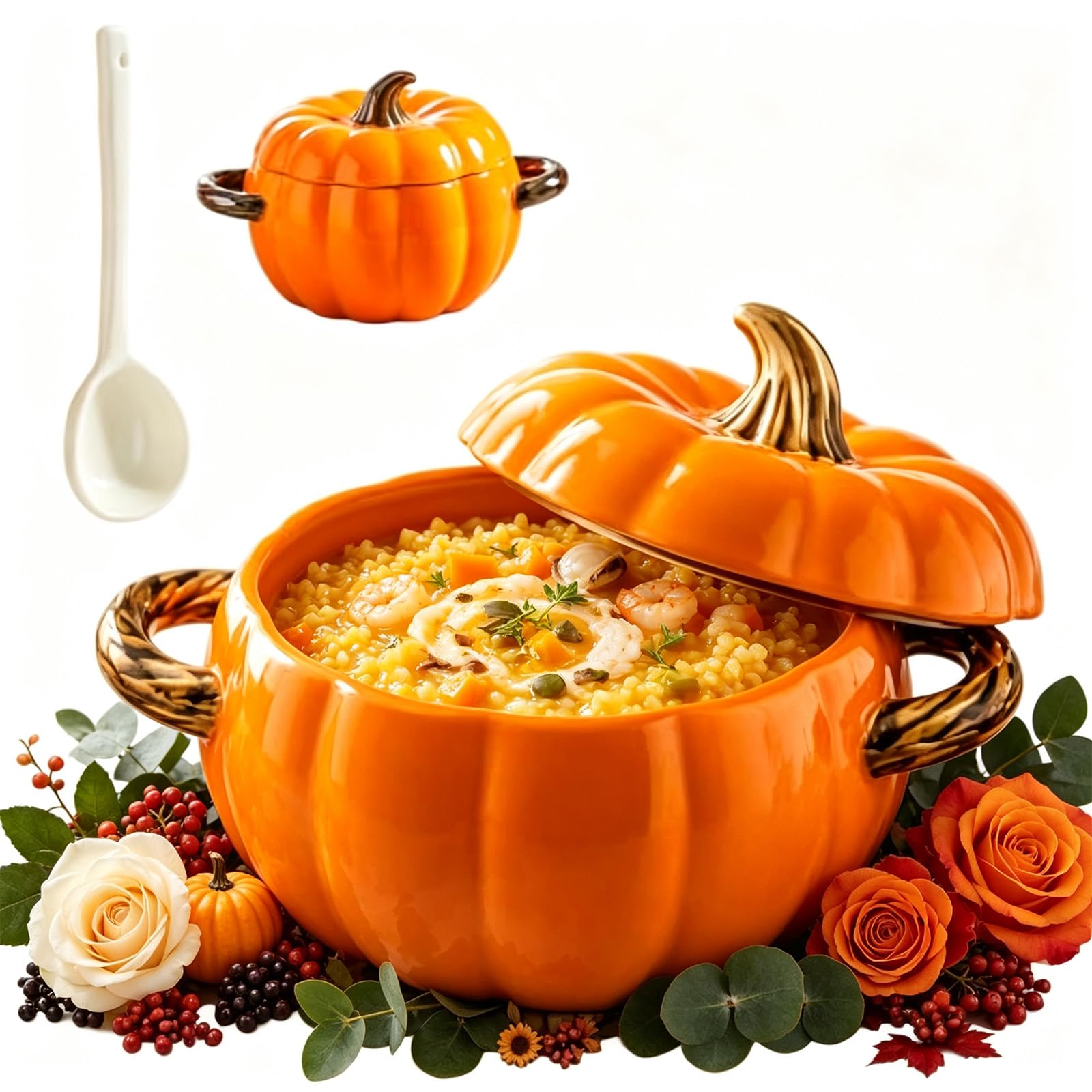 Cocotte en Céramique avec Couvercle Forme Citrouille