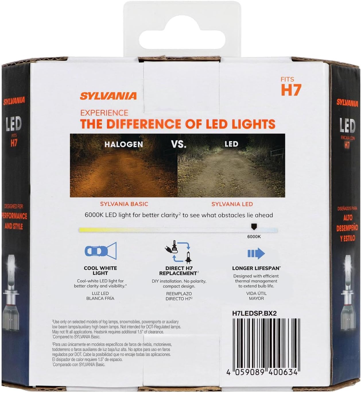 SYLVANIA H7 LED - Fog Lights For Cars and Trucks - Headlight Bulbs for Off Road Powersports - 6000k Cool White LED Light - Long-Lasting Bulbs - No Polarity - DIY Upgrade