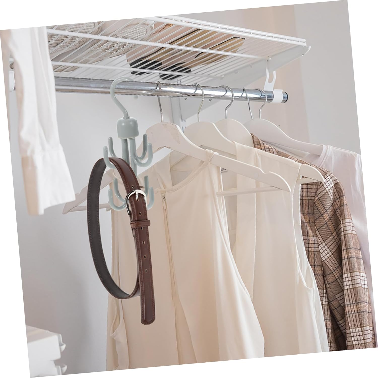 Zerodeko 8pcs Rotatable Belt Hanger Organizer for Closet Space-Saving Plastic Belt Rack Hooks Ties and Scarves for Home and Dorm Storage Grey