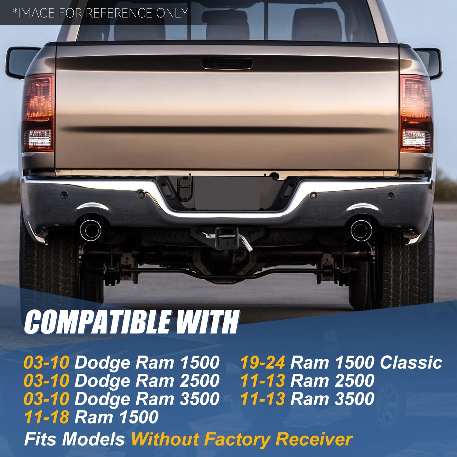 Auto Dynasty Class 3 Trailer Hitch, 2 Inch Receiver Compatible with 2003-2024 Dodge Ram 1500 Classic 2500 3500, Non Factory Receiver, Powdercoated Gloss Black