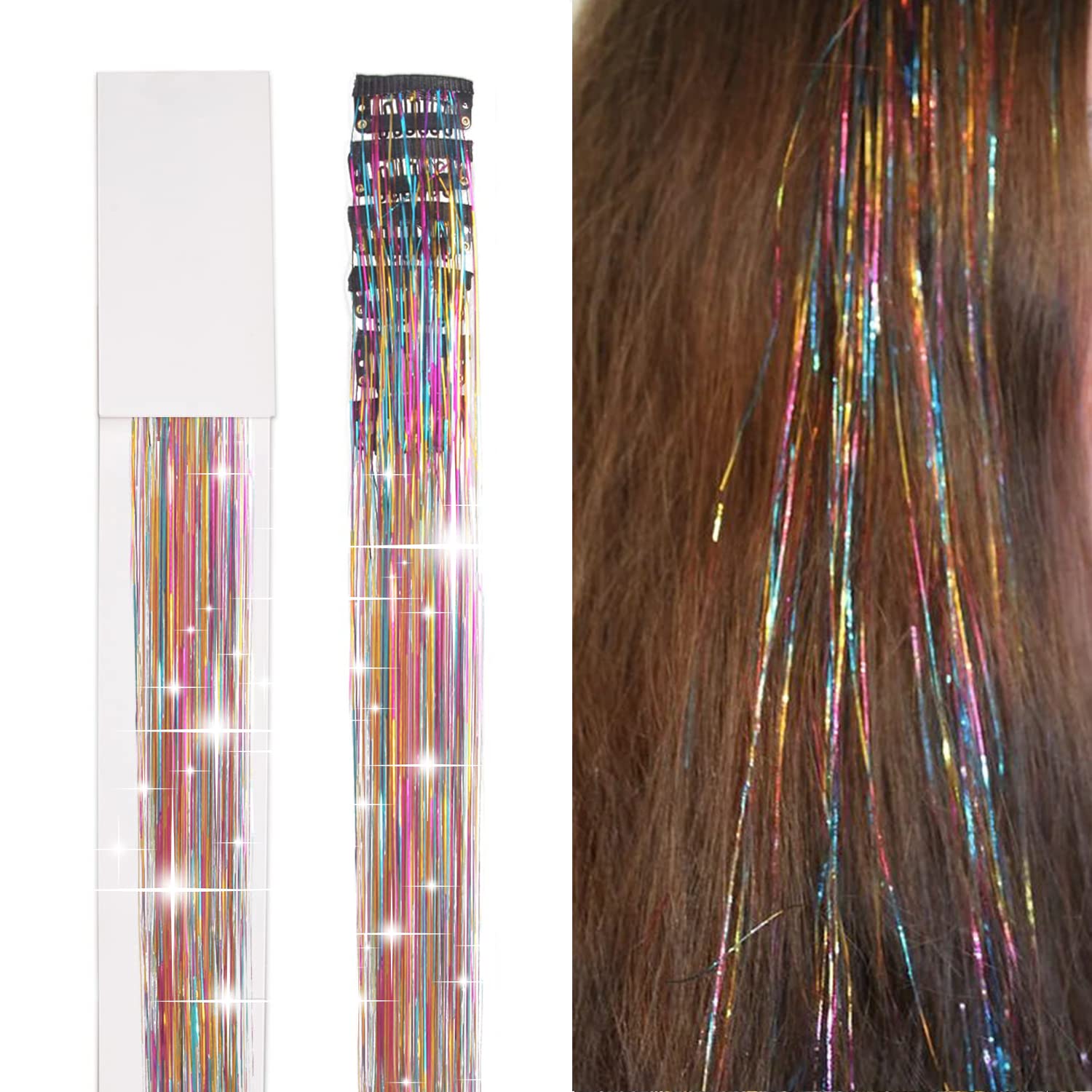 Clip in Hair Tinsel Kit 6pcs 20Inch Glitter Tinsel Hair