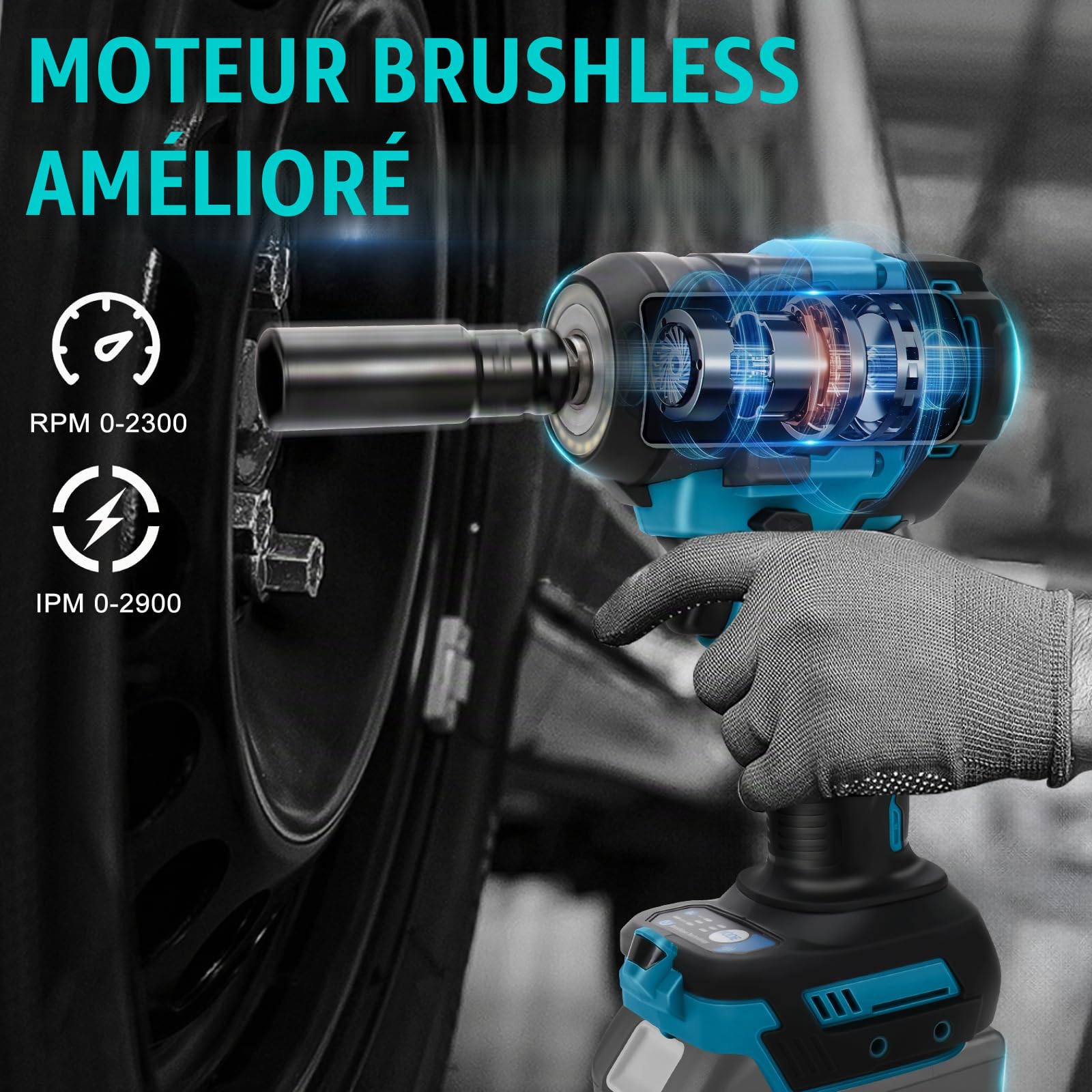 Clé à Chocs Sans Fil 650 Nm Visseuse pour Makita 18V Sans Batterie | 3 IN 1 Brushless Boulonneuse à Choc, 3 Vitesses et Lumière LED, Pour Pneus, Montage Automobile