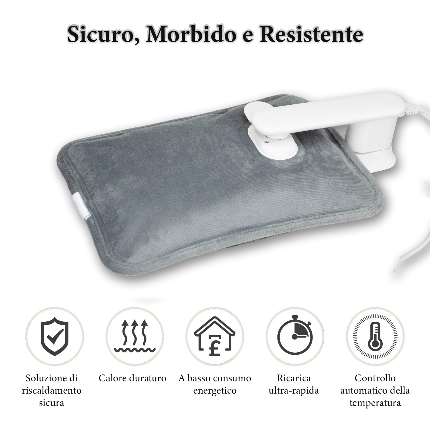 LEIVESTE - Bolsa de agua caliente eléctrica de terciopelo, calentador eléctrico recargable suave para manos y cuerpo – Boule de agua caliente para dolores menstruales, invierno y relajación (gris)