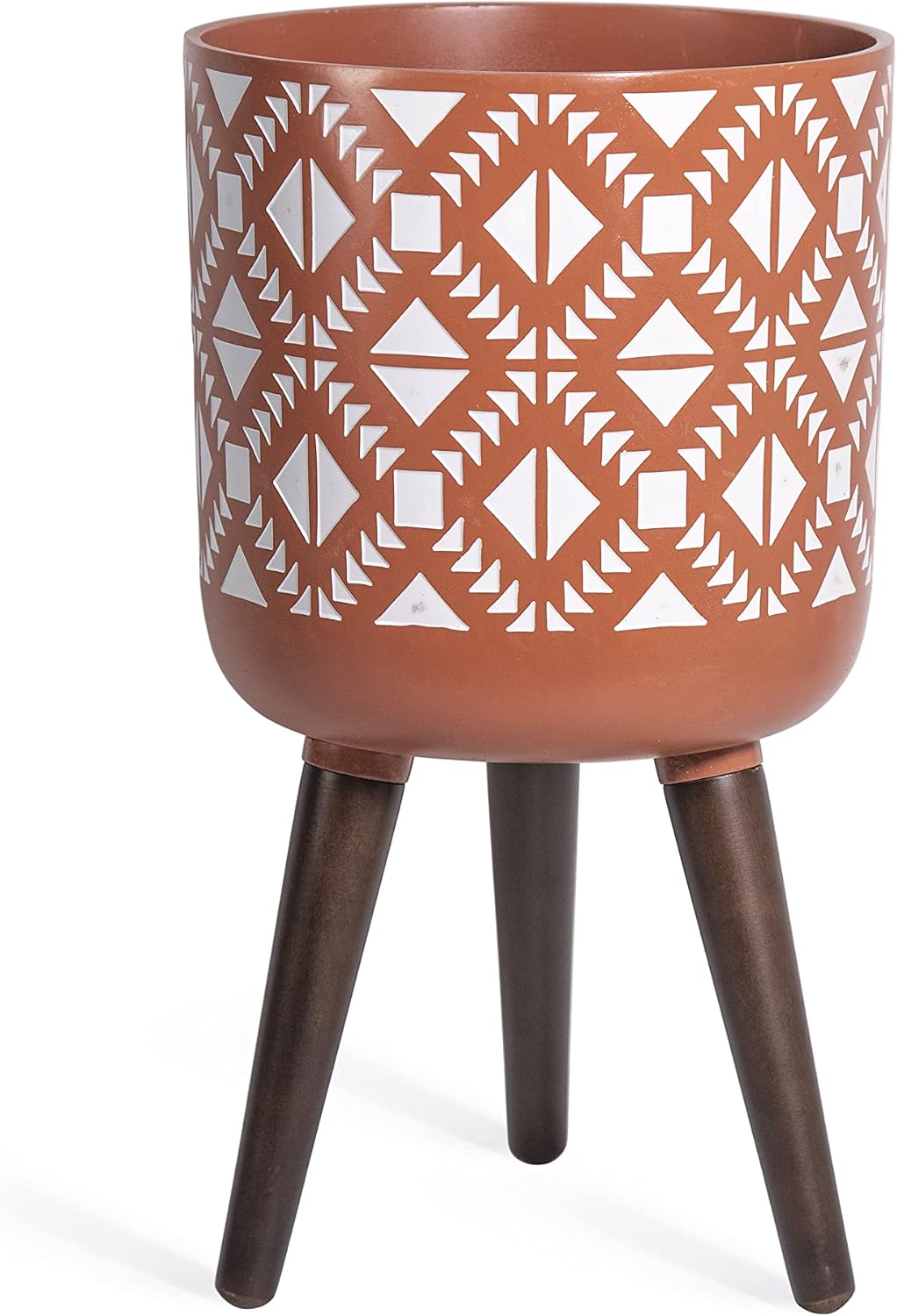 D'vine Dev 10 Inch Planter Pot with Stand, Mid-Century Tall Plant Pot with Legs for Indoor Plants, Medium, Pottery Red Terracotta/White, 88-GM-M-TW