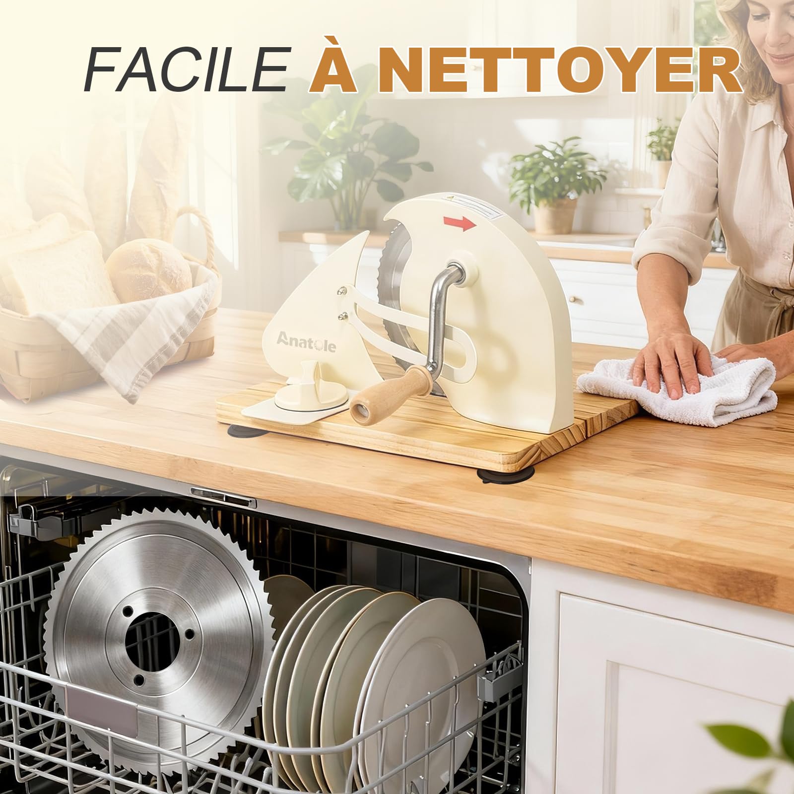 Anatole Trancheuse à Pain Manuelle Pliable Acier Inox 0-20mm Réglable