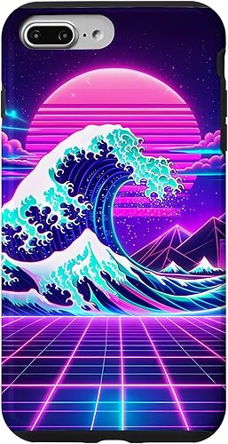 Miniatura 10 de iPhone SE (2020) / 7 / 8 Futuristic Cyberpunk Vaporwave Synthwave Great Wave Hokusai Case