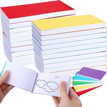 Seajan 50 Pcs Blank Flip Books Bulk 4.5 x 2.5 Inch Flip Book Paper Animation Flipbook Mini Sketch Pad Kit for Students Drawing Sketching Cartoon Red,Blue,Green,Yellow,Purple