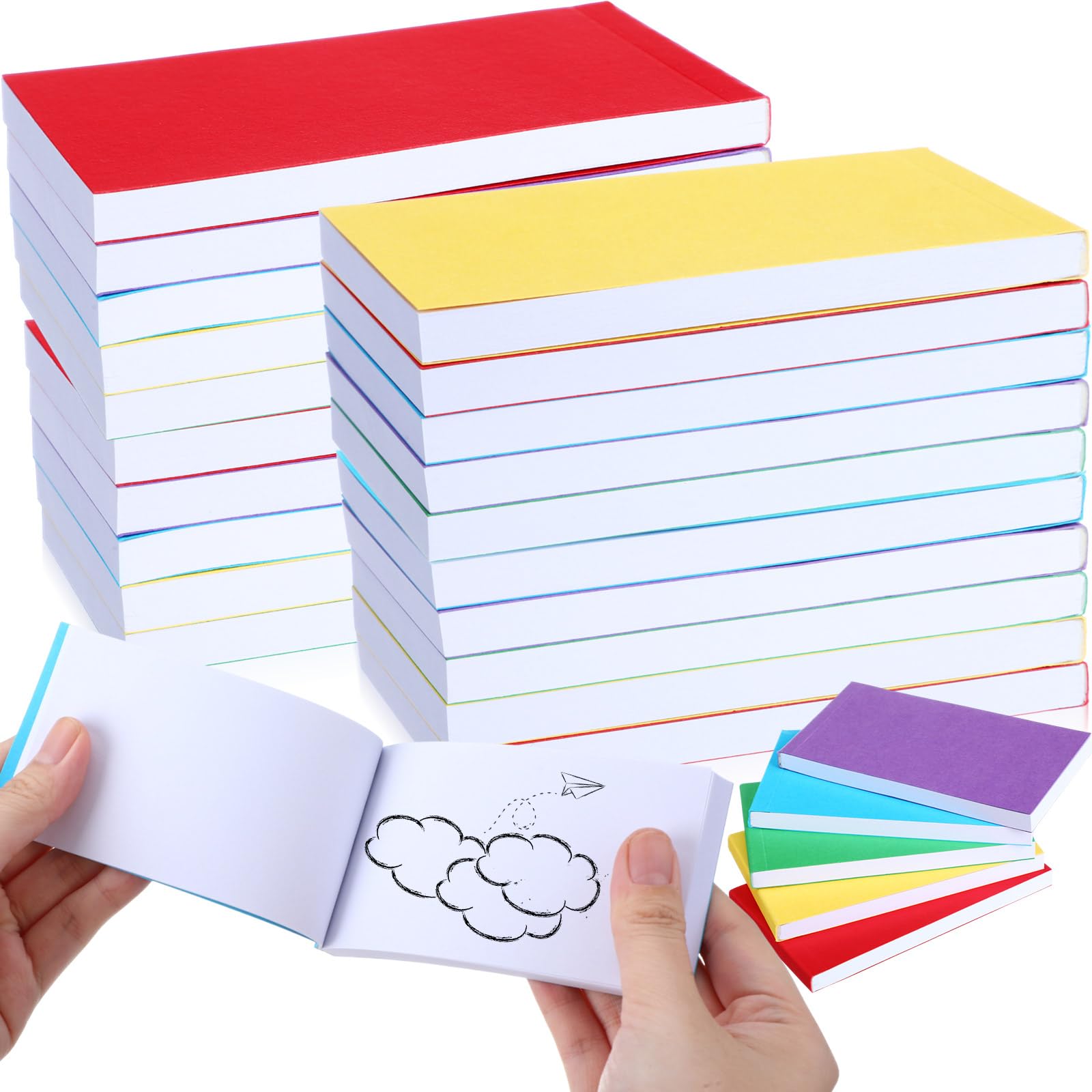Seajan 50 quaderni con fogli vuoti, 11,4 x 6,3 cm, per animazione, mini album per schizzi, kit per studenti, disegno e schizzi (rosso, blu, verde, giallo, viola)