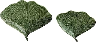 Creative Co-Op Boho Stoneware Gingko Leaf Shaped Plates, Set of 2 Sizes, Green (Pack of 6)