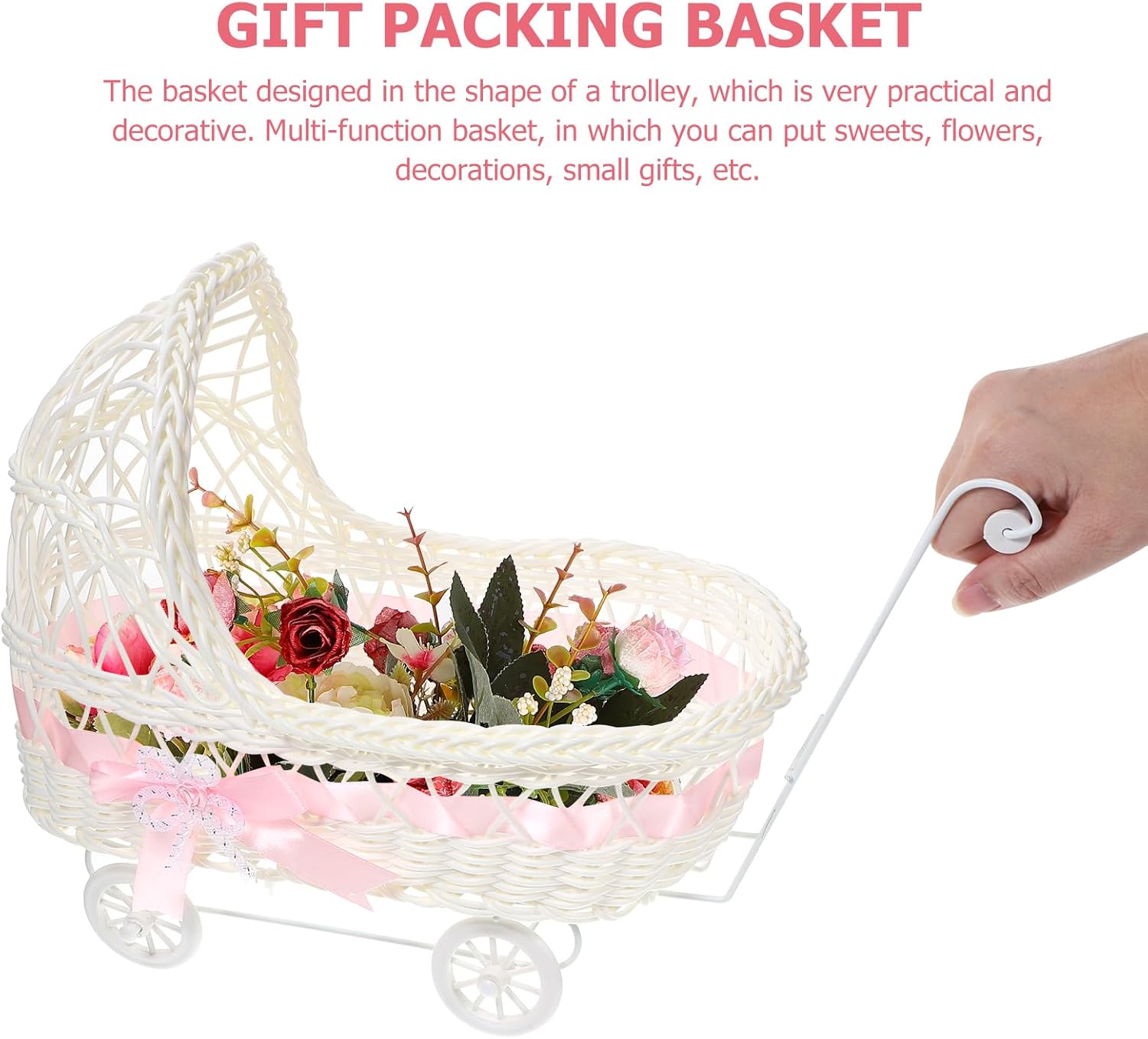 Cabilock Woven Basket Wicker Baskets Mini Fruit Desktop Organizer Rattan Decor Flower Trolley Cart Small s for Favors Wicker Doll Stroller Baby Pp Storage Flower