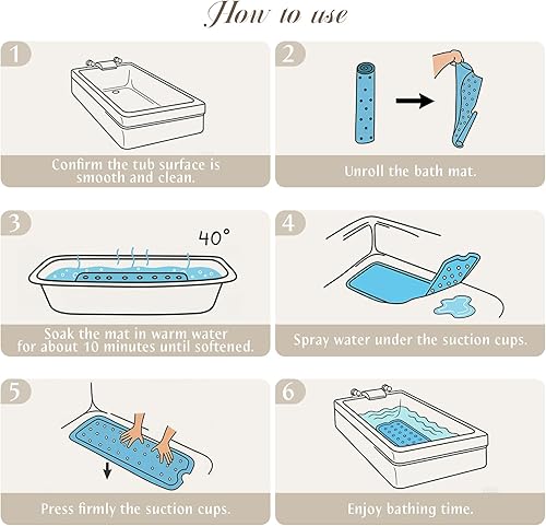 Miniatura 3 de SHUCHING Blue Boho Bath Mat for Tub Non Slip-40 X 16Inch, Bathtub Mat Anti Slip, Long Shower Mat for Bathroom Mold Free, Machine Washable