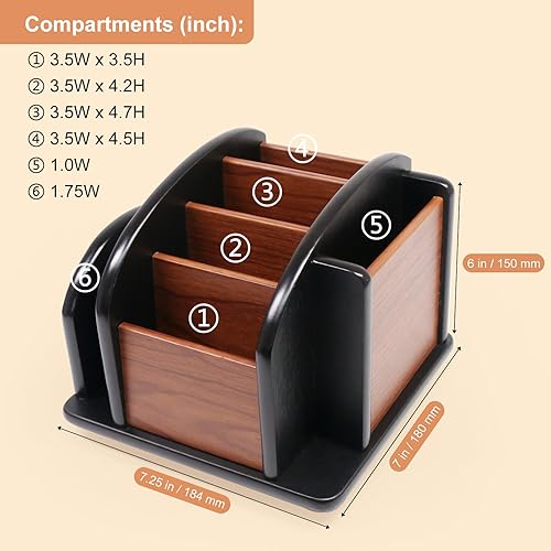 Miniatura 7 de Coideal - Organizador giratorio de madera para guardar controles remoto o artículos de escritorio y oficina, con 4 compartimentos, marrón (brown &