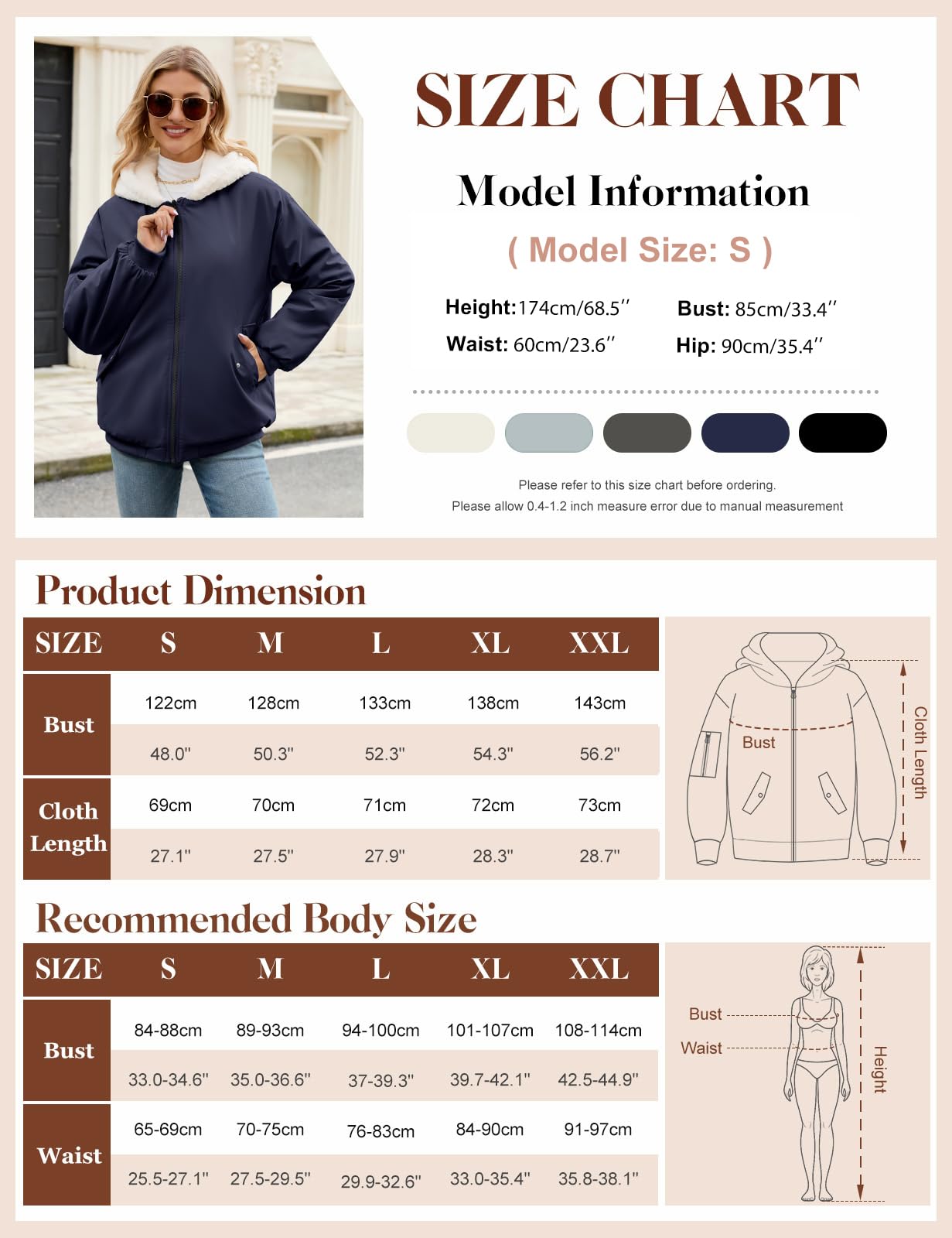 Vancavoo Chaqueta Reversible Mujer de Invierno con Capucha y Pelo Suave | Cazadora Corta con Cremallera, Puños de Canalé y Bolsillos en Ambos Lados para Uso Diario