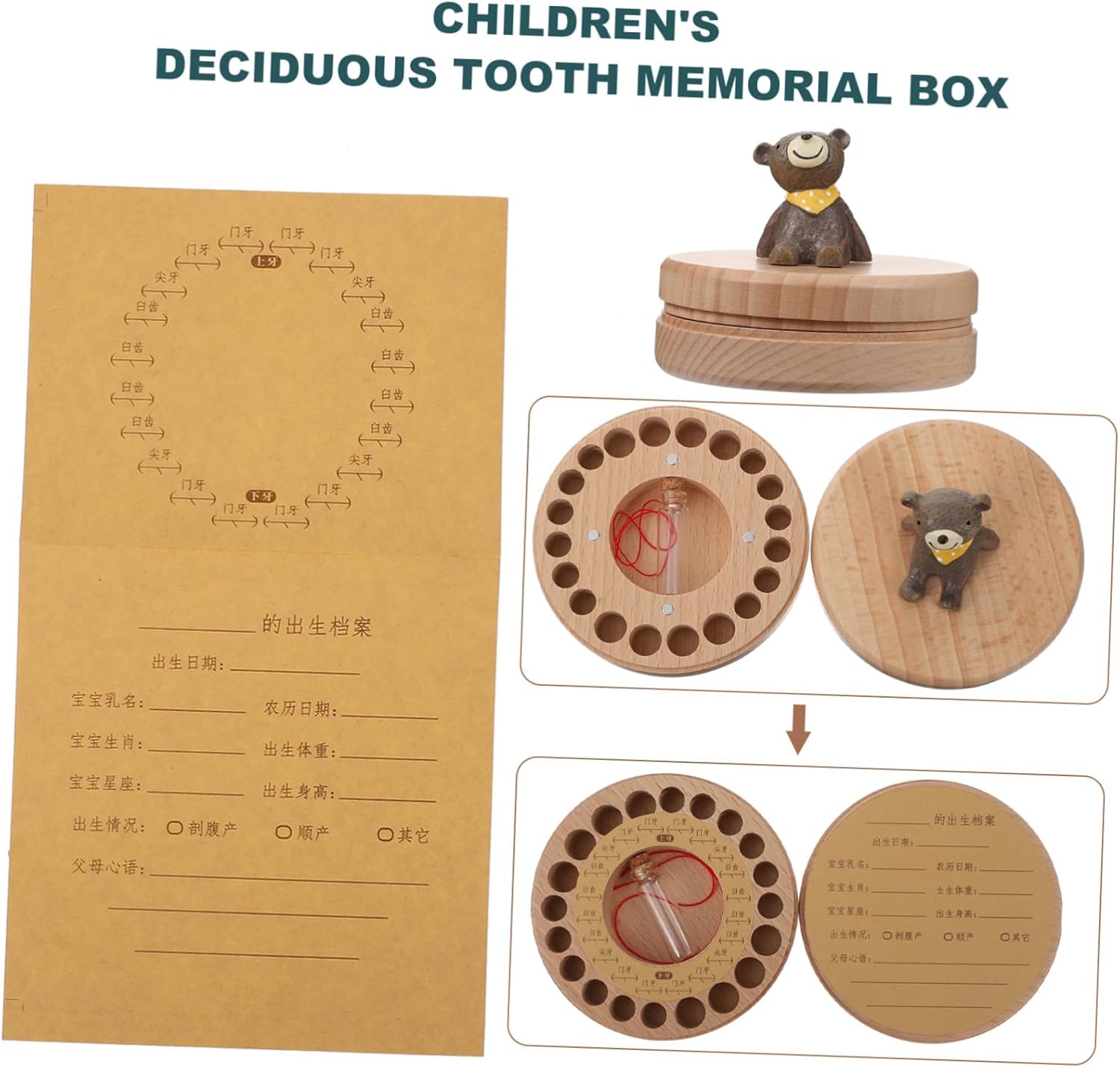 Totority Wooden Teeth and Lanugo Memorial Box Keepsake Case Smooth Surface Safe for Long-term Storage