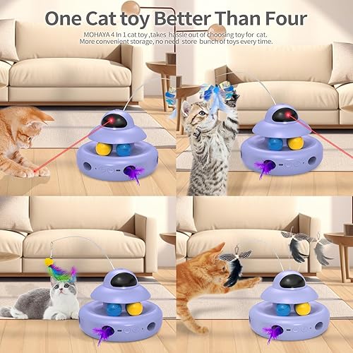 Miniatura 2 de Juguete para gatos, interactivo 4 en 1 morado, juguetes para gatos adultos aburridos de interior, mariposa voladora eléctrica, juguete automático