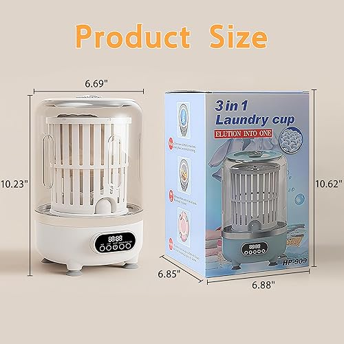 Miniatura 7 de Lavadora portátil 3 en 1, mini lavadora inalámbrica de 3 litros con cesta giratoria, 3 modos de lavadora de 3000 mAh para calcetines, ropa interior,