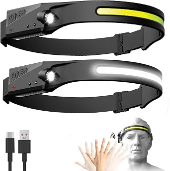 USB Rechargeable Headlamp Light COB Light LED Outdoor Sensor Headlight Waterproof headlamp 2 Pack