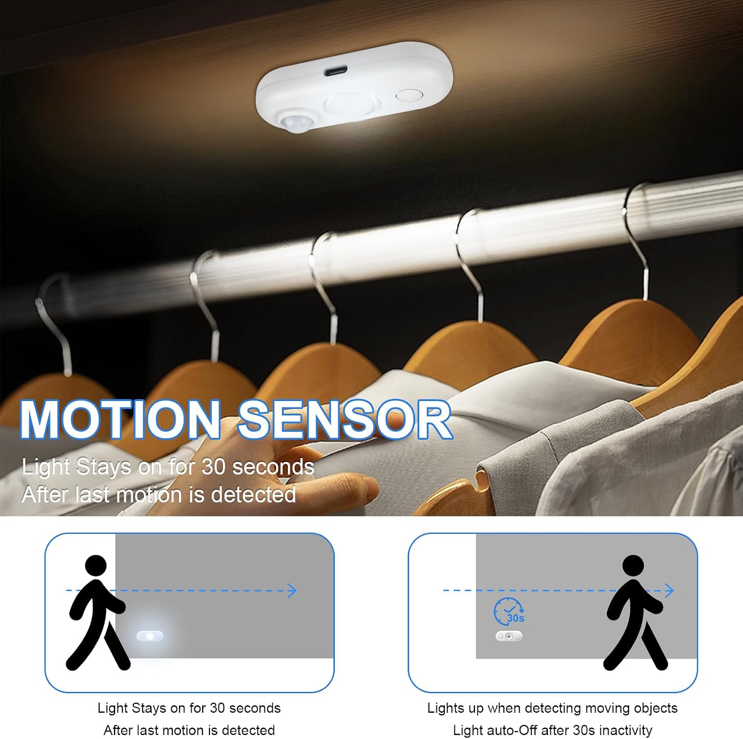 LED Motion Sensor Light Indoor, Magnetic Under Cabinet Lighting Daylight White, Dimmable Rechargeable Puck Lights for Closet, Kitchen, Stairs(4 Pack)