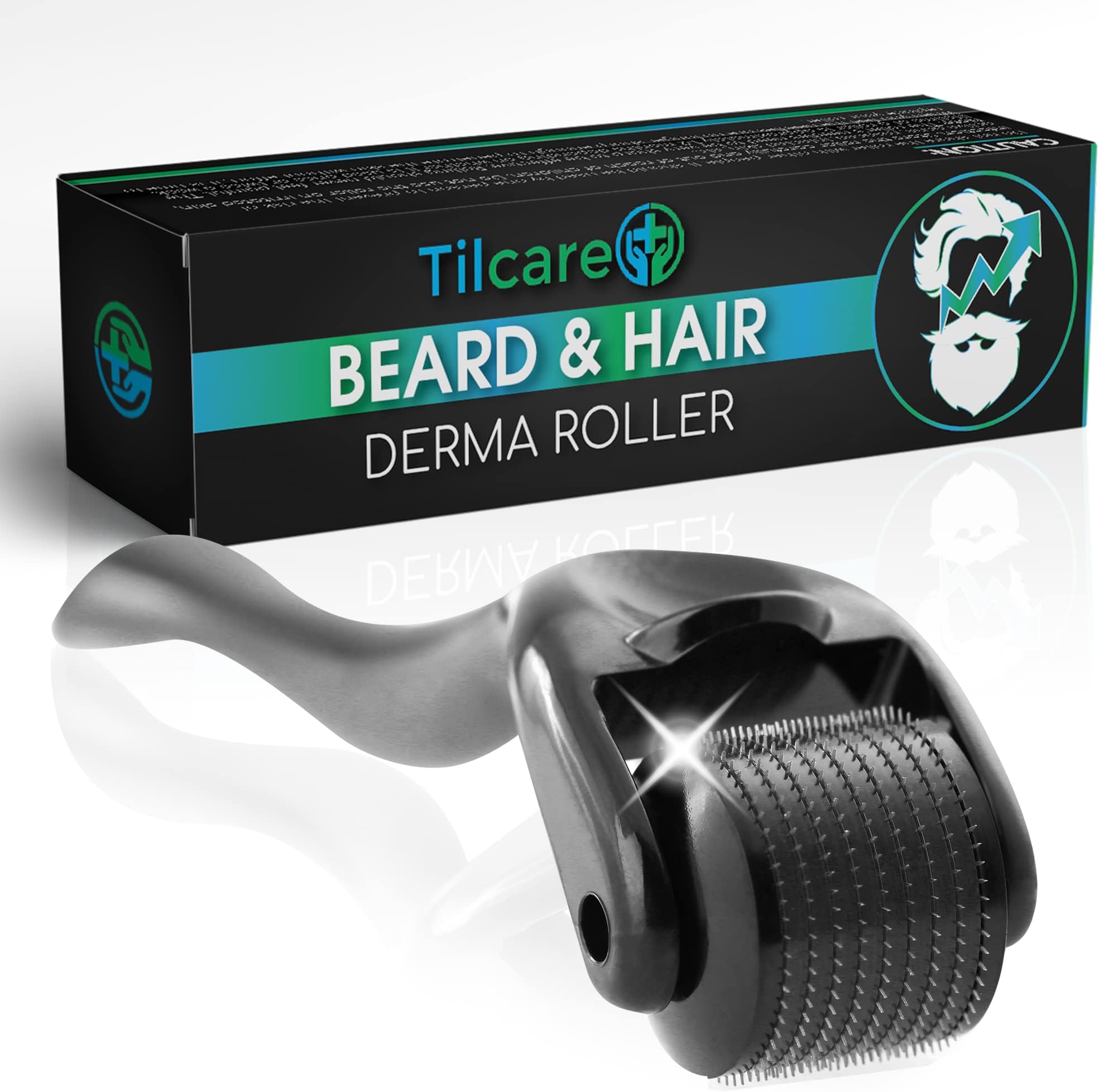 Beard and Hair Growth Derma Roller by Tilcare - Sterile Titanium Derma Roller 0.25mm for Men - Microneedle Tool for Dormant Scalp and Facial Follicles that Painlessly Creates Thicker Hair