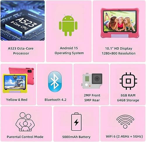 Miniatura 3 de Tablet para niños de 10 pulgadas, Android 15 Tablets para niños de 3 a 12 años, control parental, aplicaciones para niños precargadas, Octa-Core,