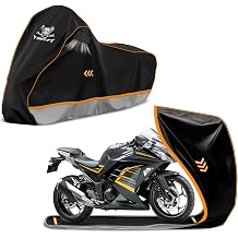 Full Enclosed Motorcycle Cover, 600D Heavy Duty Waterproof Motorcycle Cover with Reflective Strips &amp; Vents, Outdoor/Indoor Storage, Fits 96" Harley Honda Yamaha Suzuki (Black&amp;Grey)