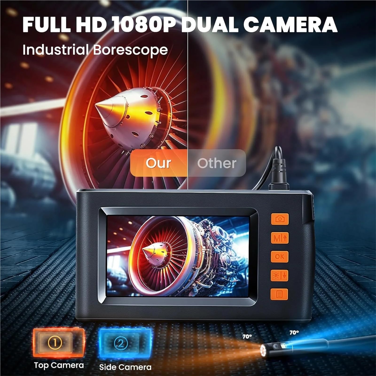 Kamera Endoskopowa Z Podwójnym Obiektywem I 8 Regulowanymi Światłami, 1080P, 4,3 Cala, Do Inspekcji Kanalizacji, Do Montażu Na Ścianie, Do Silników Samochodowych