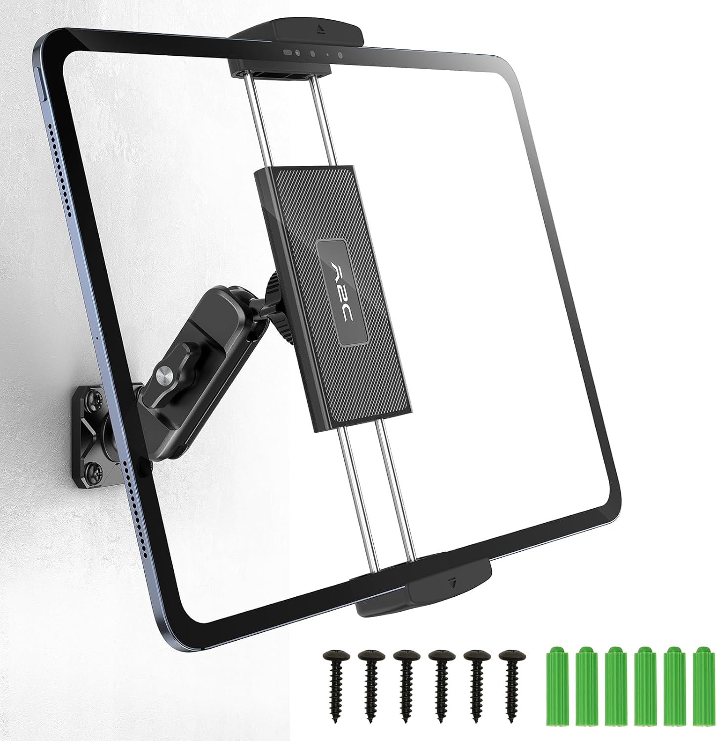 A2C Heavy Duty Drill Base Tablet Mount for Wall/Truck/Car/Boat, Metal Base & Arm Tri-Pivot Adjustable iPad Wall Mount Compatible with All 4.7”-13” Devices