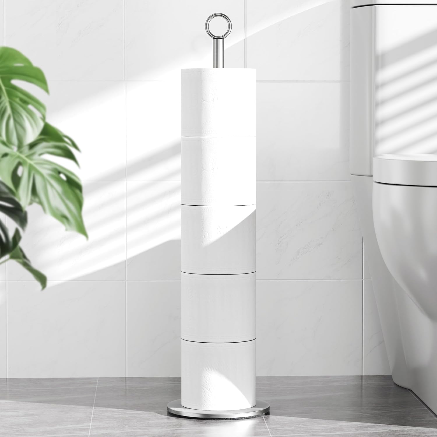 Toilet Paper Holder Stand - with Reserve Function, Free-Standing Toilet Paper Storage Holder, Stainless Steel