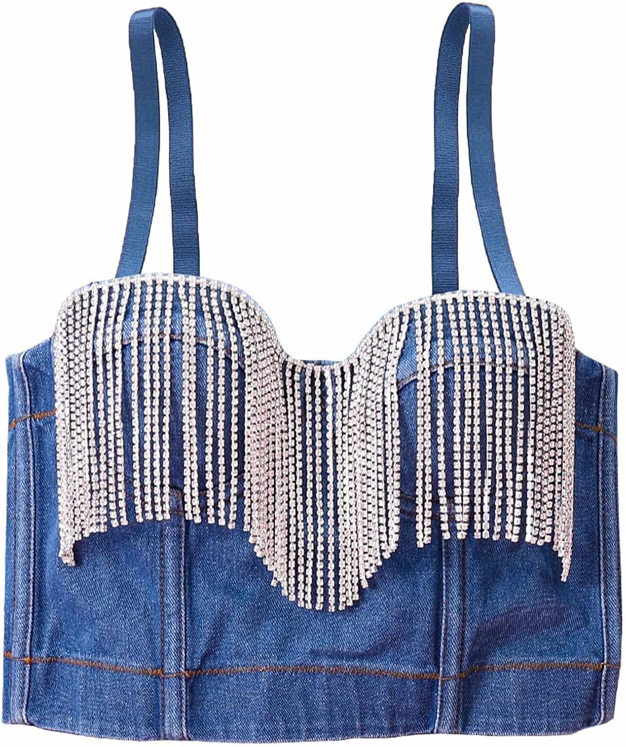 SOMTHRON Women's Straps Button Down Push Up Jean Corset Tops Sexy Party Club Denim Bustier Bra Tank Crop Top
