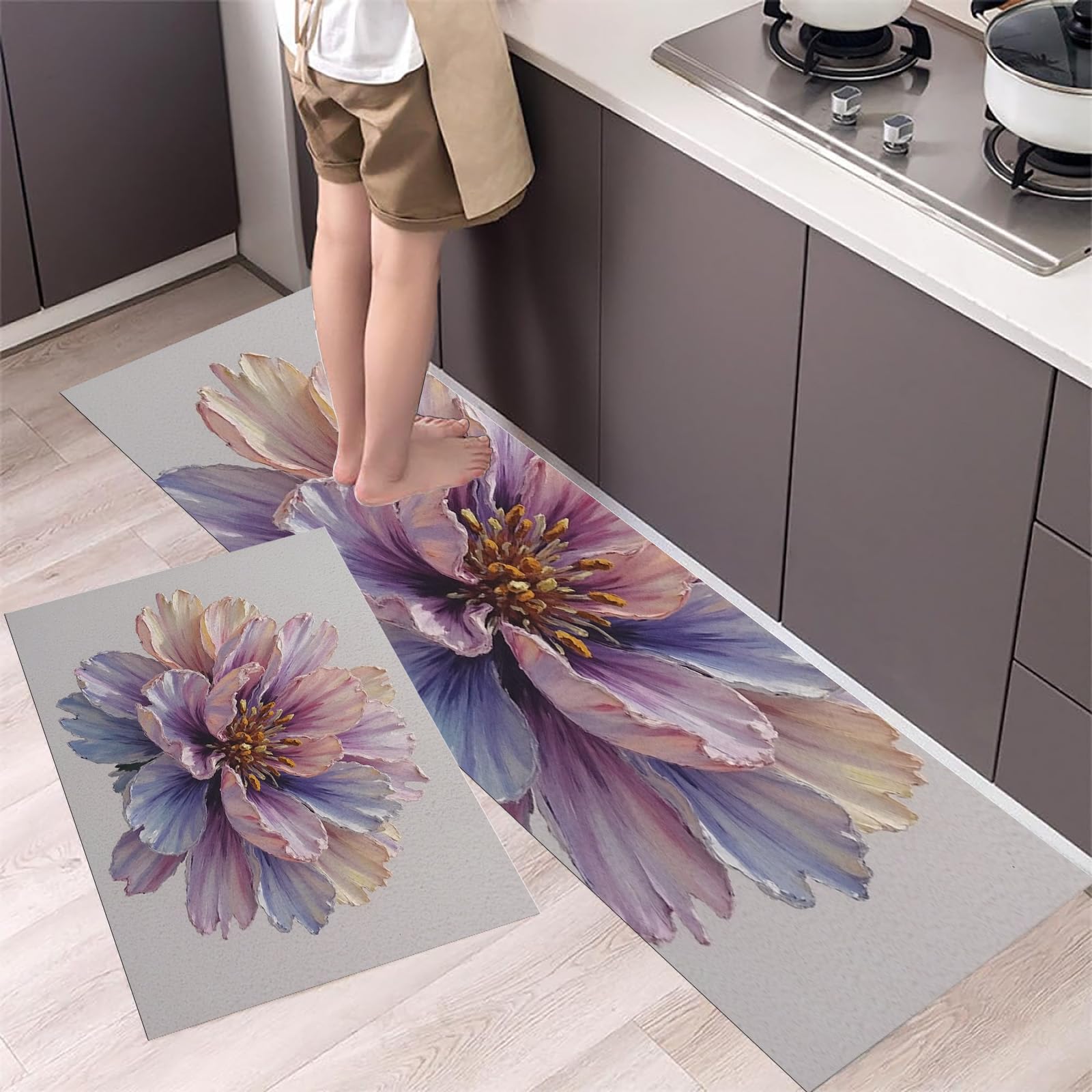 Juego de alfombras de cocina de 2 piezas decorativas en rosa claro