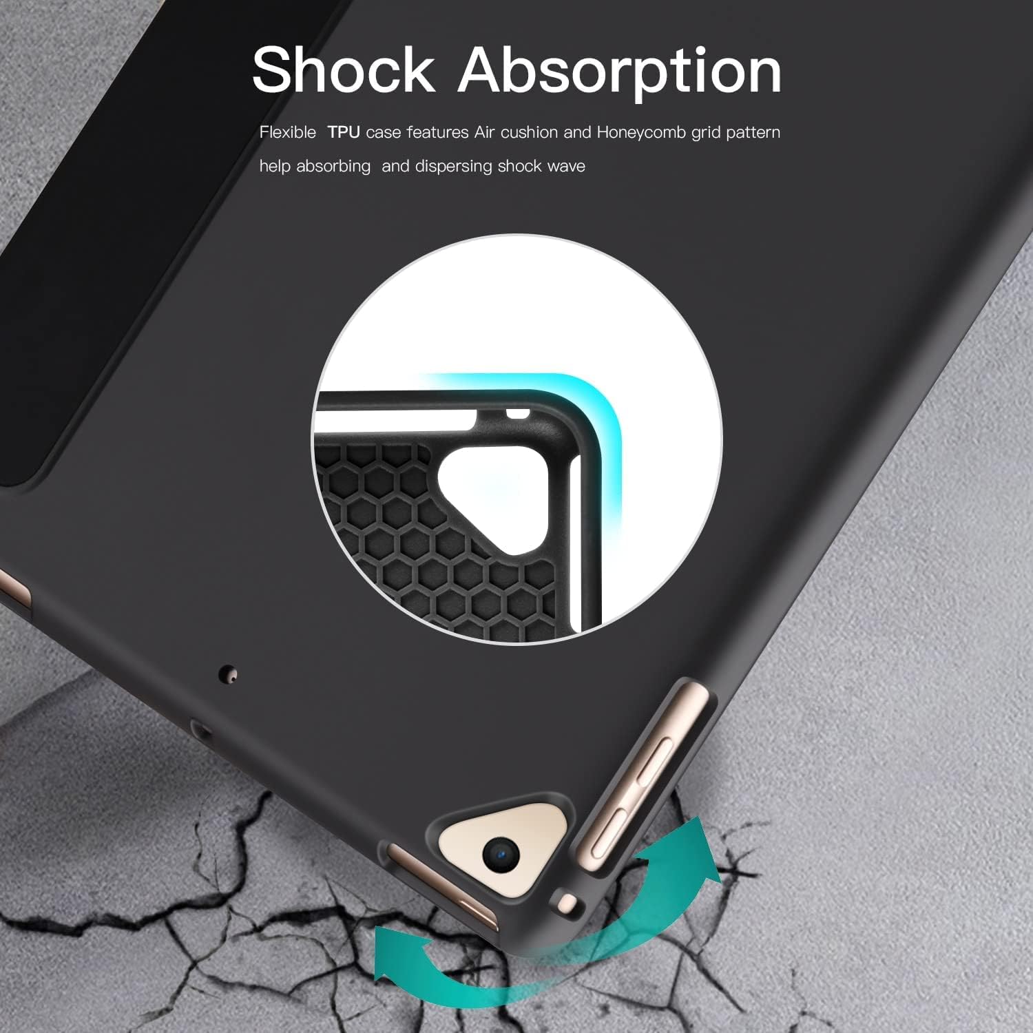 ZtotopCase Case for iPad 9.7 Inch 2018/2017 (6th/5th Generation)/Air 2/Air 1, Ultra Thin Soft TPU Back Cover Protective Case with Apple Pencil Holder, Automatic Sleep/Wake, Black