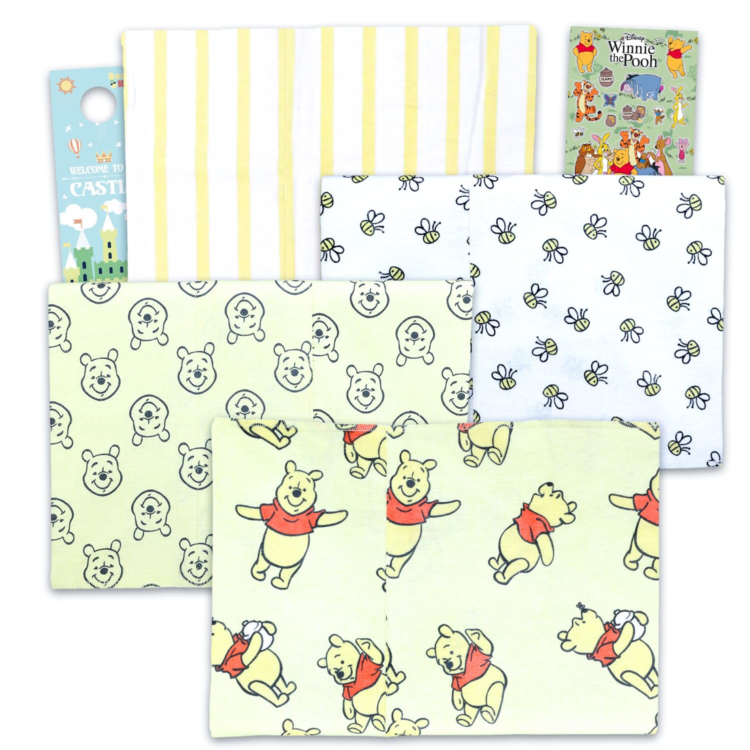 Winnie the Pooh Bib Set - Set of 4 Disney Bibs to Protect Clothes for Baby Food and Stickers, Plus | Mickey Mouse Baby Accessory Set