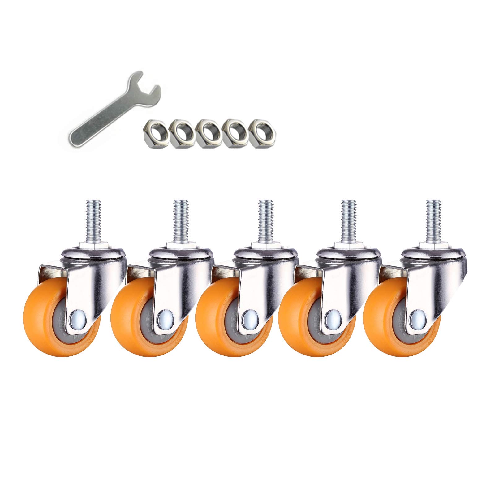 5 Pièces Roulette Charge Lourde,roulettes Pivotantes avec Tige Filetée,Petites roulettes pour Meubles,avec Frein,M6/M8/M10,Capacité de Charge 30 KG par roulettes