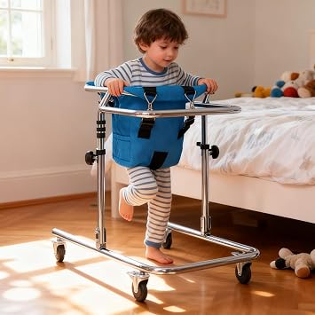 Wheeled Walker for Children, Adjustable Height Standing Walking Aid for Cerebral Palsy Kids, Suitable for Height 31"- 47", Mobility Rehabilitation Walker Frame for Disabled