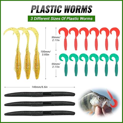 Miniatura 6 de PLUSINNO Señuelos de pesca, cebo que incluye crankbaits, spinnerbaits, gusanos de plástico, plantillas, señuelos de agua superior, caja de aparejos